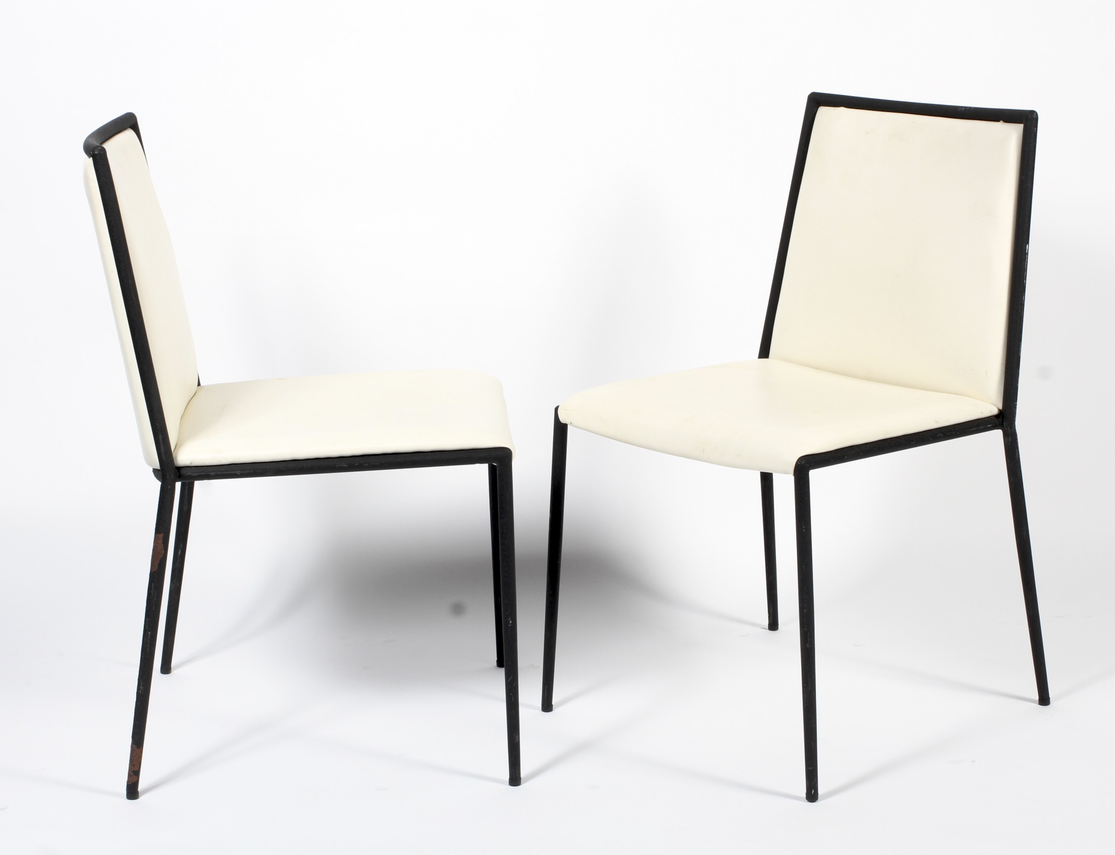 Four cream upholstered black framed dining chairs. H81. - Image 2 of 2