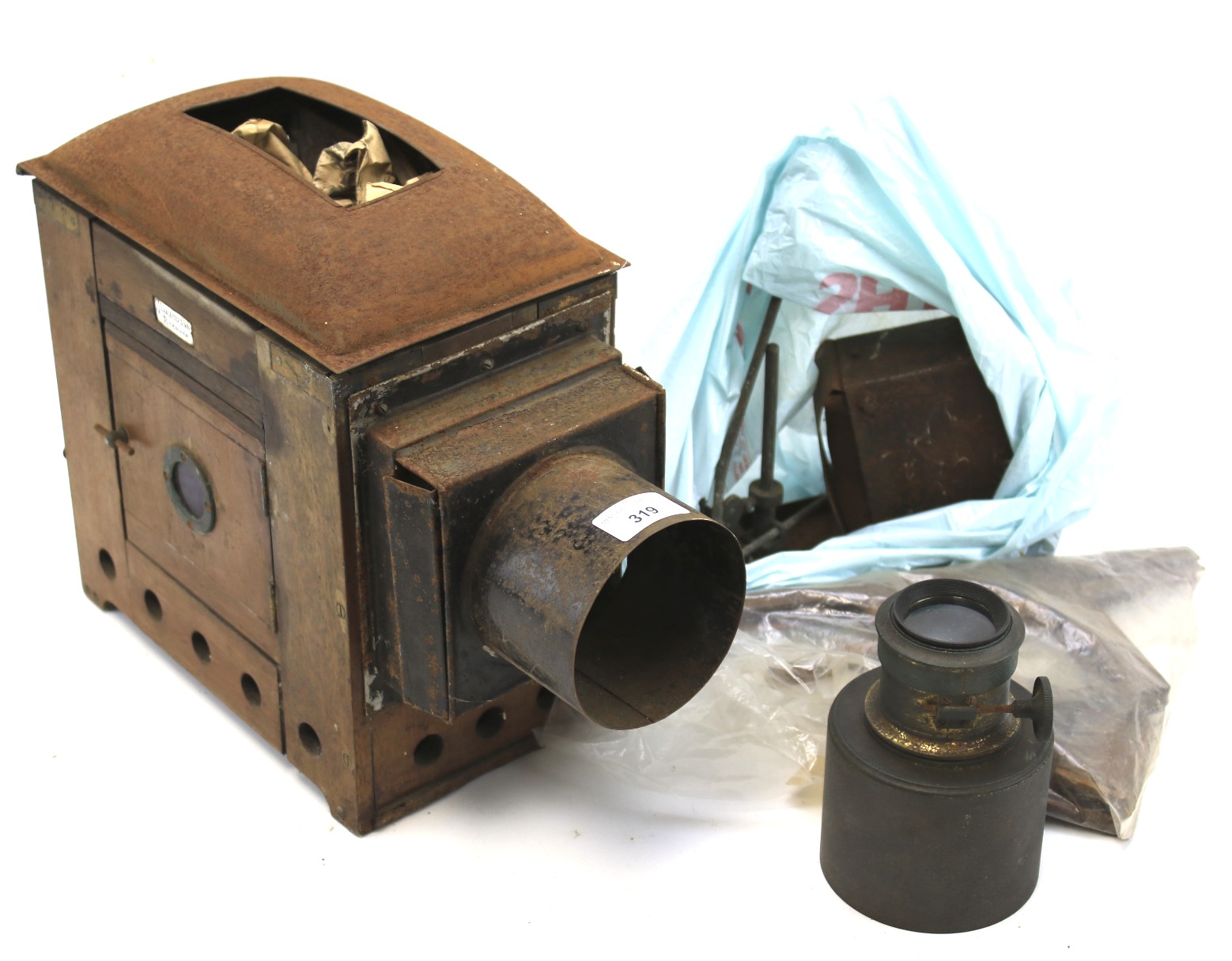 A 19th century J Lancaster & Son mahogany and metal cased magic lantern,