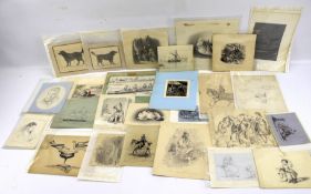 A large assortment of 19th century pencil sketches.