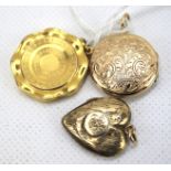 Three 9ct gold and yellow metal lockets.