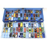 An assortment of playworn Matchbox diecast vehicles.