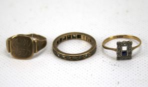 Three 9ct gold rings.