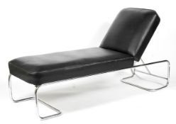 A retro chrome and black leatherette day bed in the Bauhaus style,.