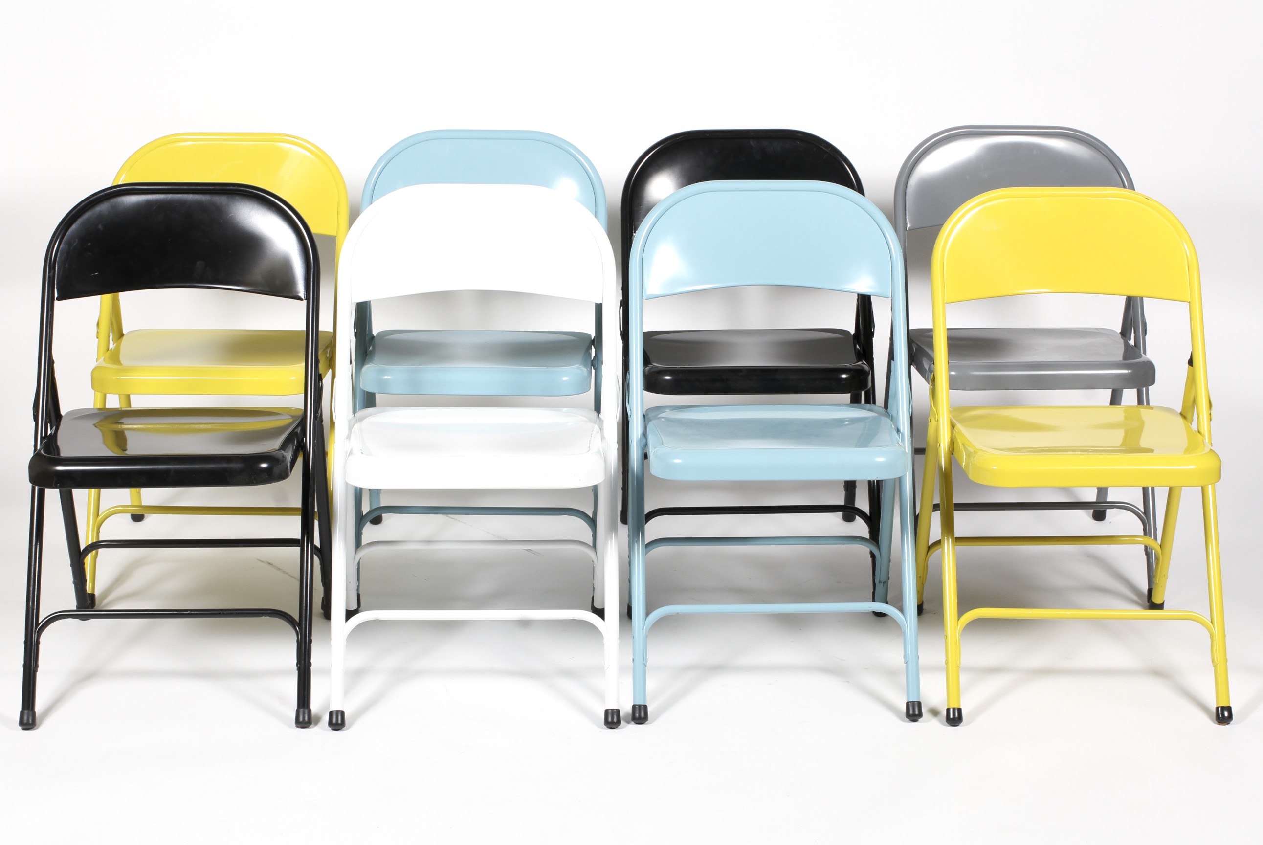 Eight Habitat Macadam folding metal chairs.