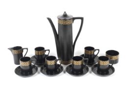 A Portmeirion pottery black ground part coffee-service designed by Susan Williams-Ellis.