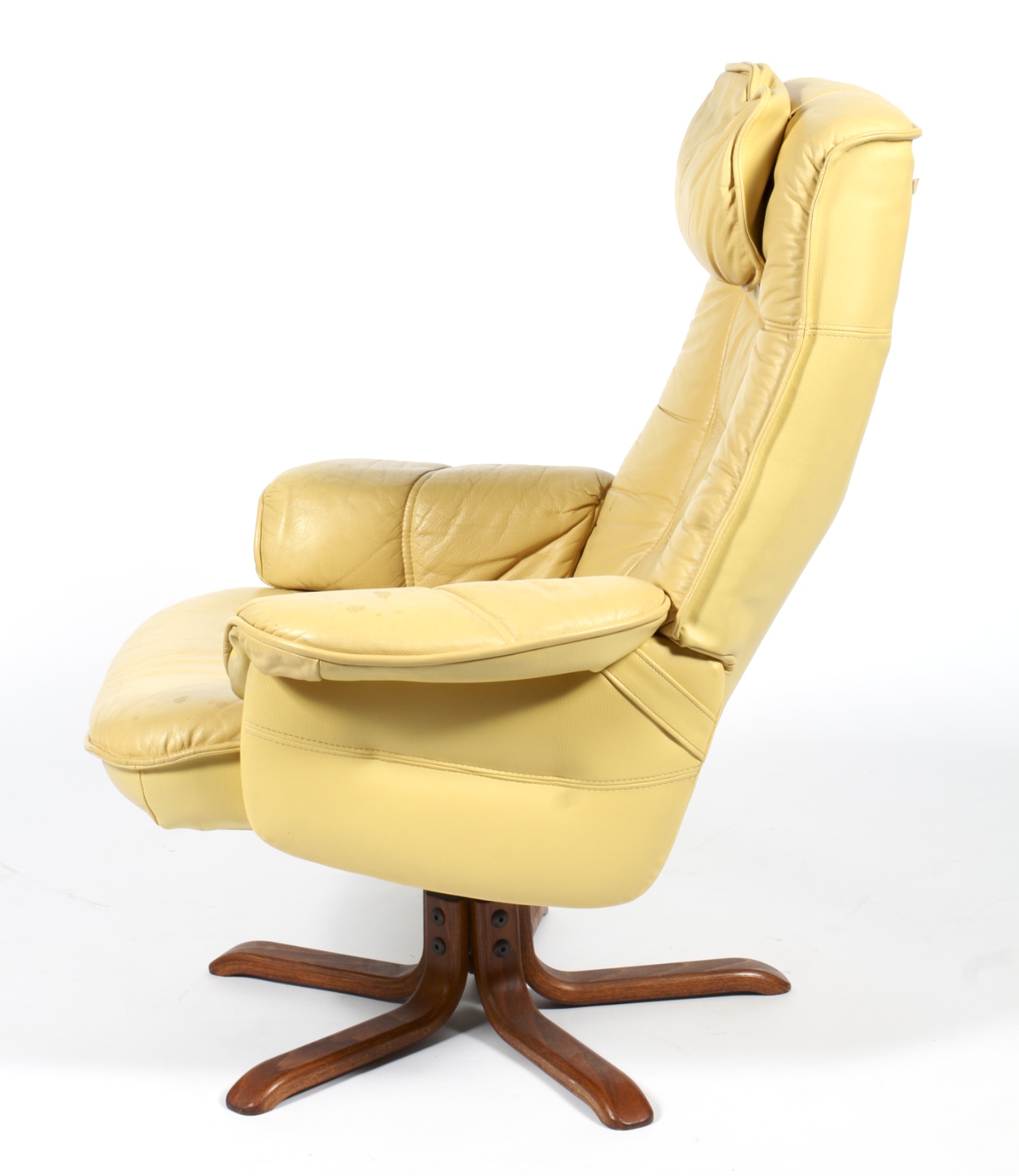 A retro pale yellow leather upholstered swivel armchair. - Image 2 of 2