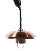 A contemporary copper and enamel light pendant.