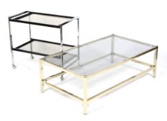 A 1970s chrome and smoked glass Howard Miller drinks trolley and a retro gilt metal and smoked