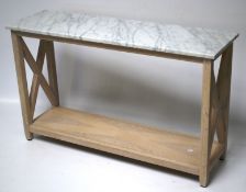 A contemporary white stained oak console table.