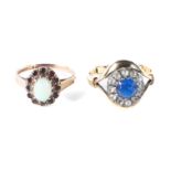 Two 9ct gold dress rings. Including an opal and garnet set ring.