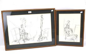 Dick Romyn (20th Century School), two pencil sketches.