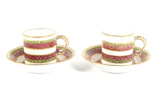 A pair of Bristol (Champions) porcelain coffee cans and saucers.