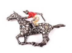 A vintage paste racehorse & jockey brooch.