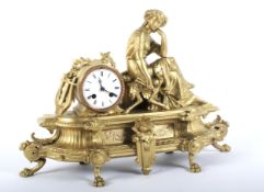 A French late 19th century gilt-metal striking mantel clock.
