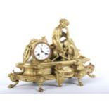 A French late 19th century gilt-metal striking mantel clock.