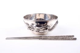 A Chinese Export silver circular bowl by Wang Hing.