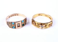 Two Victorian gold and gem set rings.