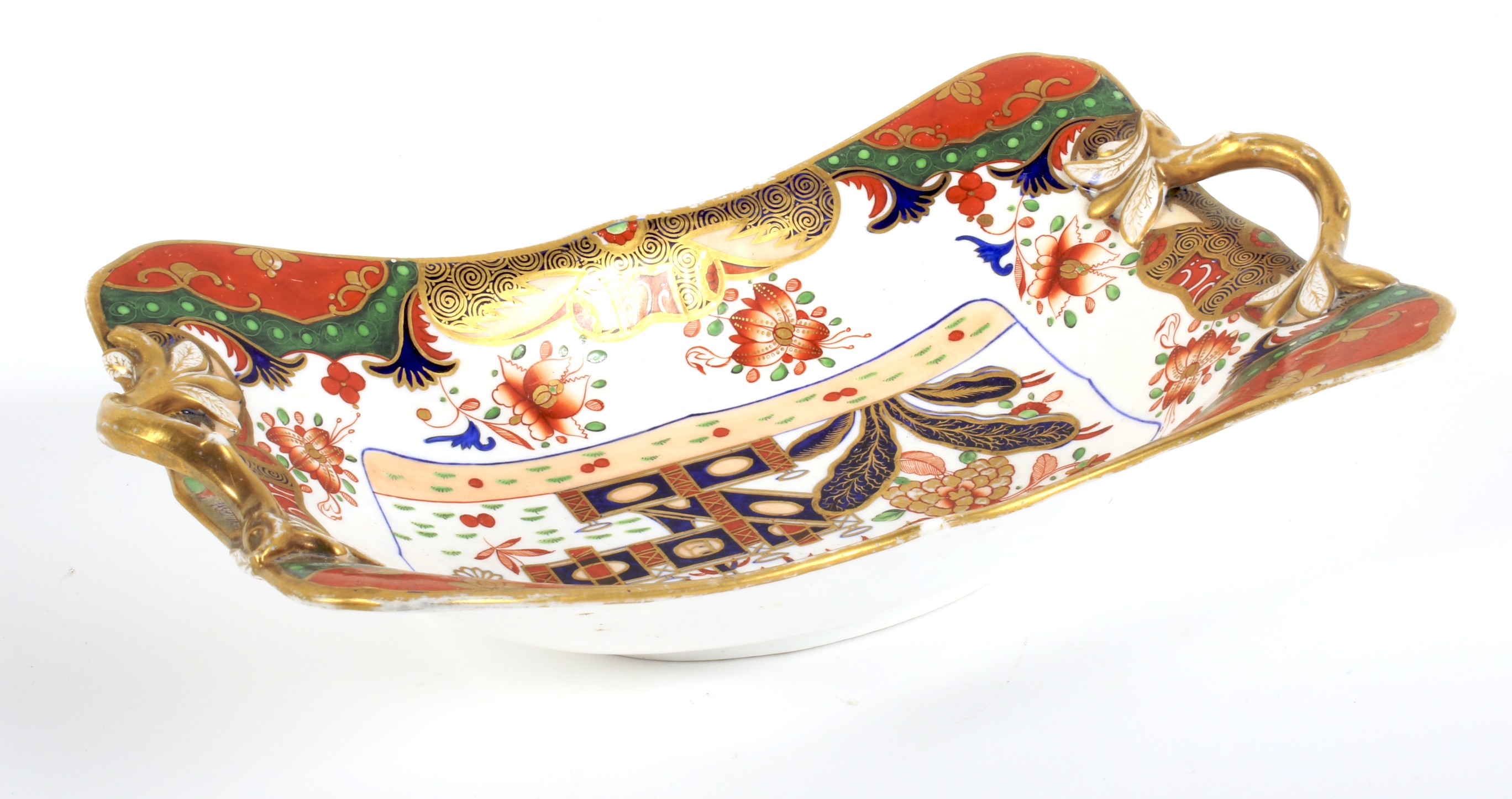 An early 19th century Spode twin handled rectangular dish. Painted in the Imari palette, pattern no.