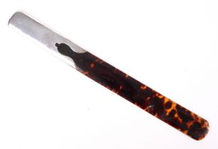 A tortoiseshell and silver mounted letter opener.