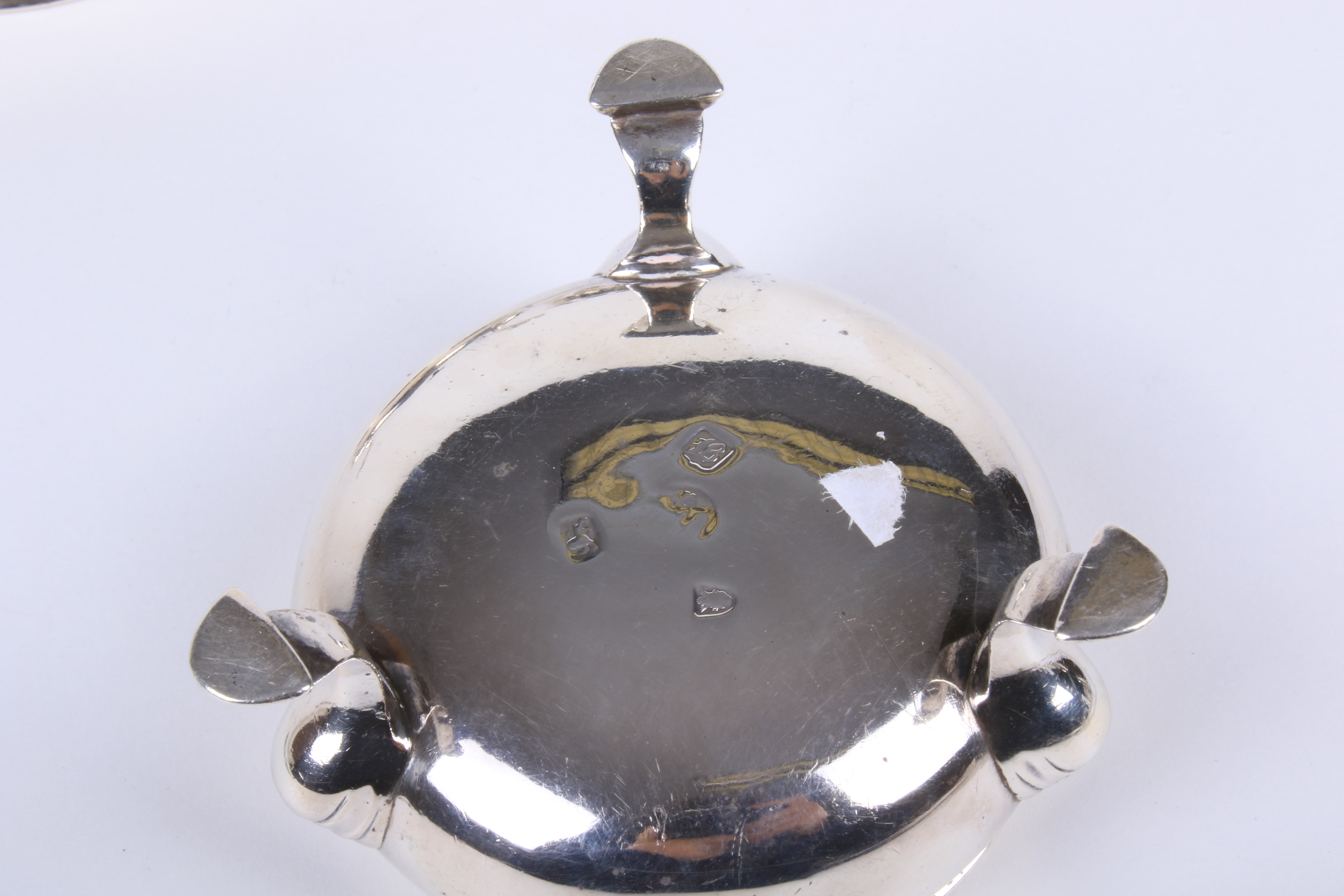 A pair of George II silver open salts and a later lidded mustard pot. - Image 2 of 3