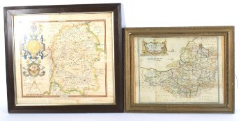 Robert Morden (1650-1703), a hand coloured engraved map of Somersetshire and a print of Wiltshire.