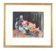 Isabel Joan Clarke Gillan (British, 20th Century School), Flowers and Old Flagon, watercolour.