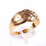 An early 20th century 18ct rose gold 'knot' ring, Birmingham 1913. Size Q, 5.