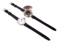Two early 20th century silver cased trench watches.