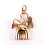 A 9ct gold pendant in the form of an elephant viewed from behind.