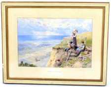 Myles Birket Foster (1825-1899), Children in Coastal Landscape, watercolour monogrammed lower right,