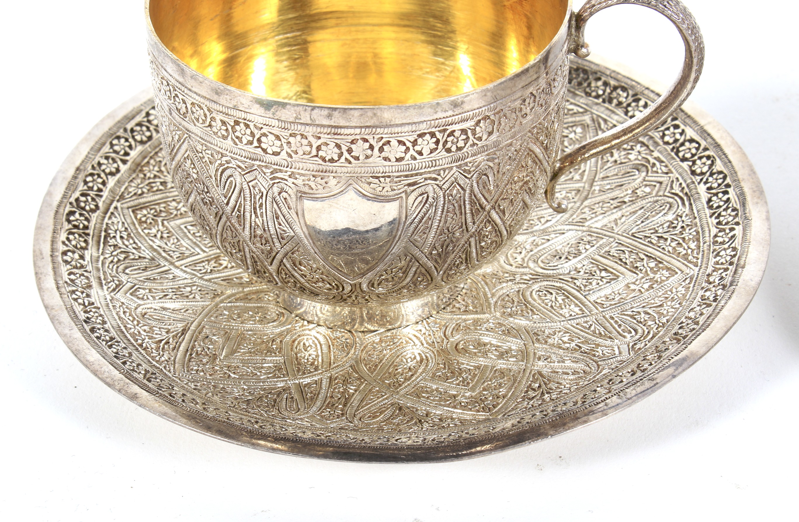 Two Middle Eastern white metal teacups and saucers. - Image 2 of 4