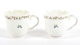 Two Bristol (Champions) porcelain coffee cups, circa 1775.