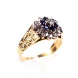 A vintage 18ct gold, sapphire and diamond tiered-cluster ring.