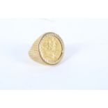 A Victorian 1893 full Sovereign mounted in 9ct gold signet ring. Ring size U/V, combined weight 15.