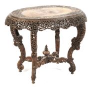 An Anglo-Indian heavily carved hardwood oval table, late 19th century.