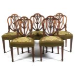 A set of five mahogany Hepplewhite-style dining chairs, 20th century.