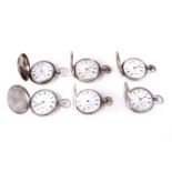 A collection of six silver-cased pocket watches.