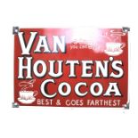 A vintage Van Houten's cocoa enamel sign. 'A cocoa you can enjoy, best and goes farthest', 25.