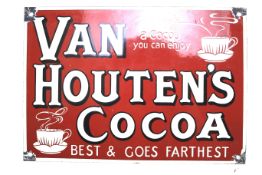 A vintage Van Houten's cocoa enamel sign. 'A cocoa you can enjoy, best and goes farthest', 25.