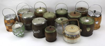 A collection of biscuit barrels.