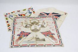 Three WWI printed silk handkerchiefs.