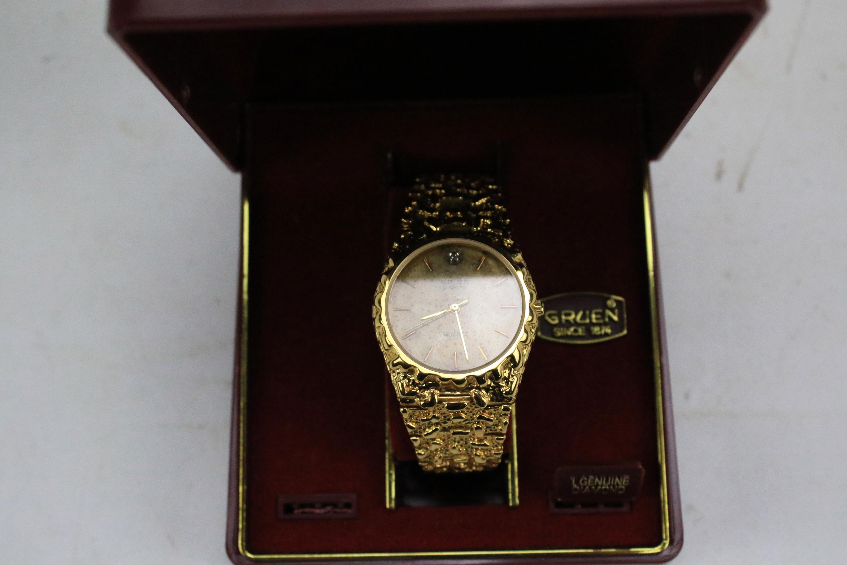 A boxed Gruen diamond quartz gentleman's wristwatch. - Image 2 of 2