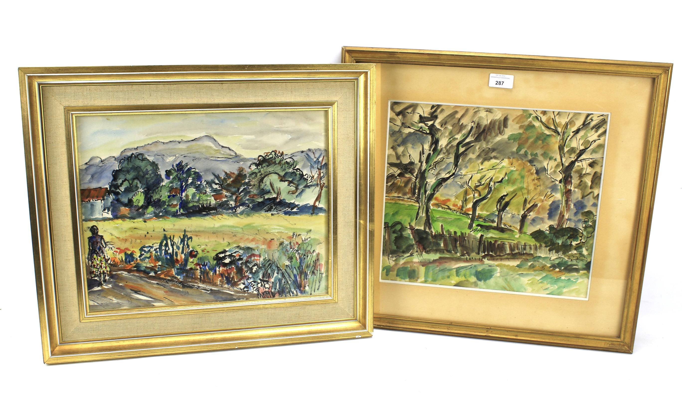 Pair of 20th century Continental School watercolours of landscapes.