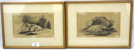 A pair of 19th century engravings featuring cows. Both with overpainted areas, unsigned, 20.