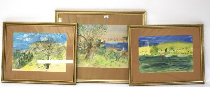 D Osborn, three 20th century watercolours landscapes.