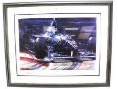 A signed F1 print titled 'Out of the shadows', by Nicholas Watts.