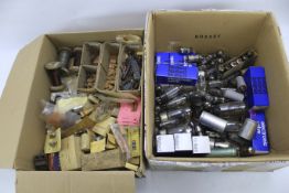 Two boxes of vintage and modern radio valves and spares