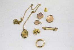 A group of gold and gilt metal jewellery.