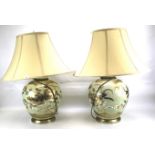 A pair of contemporary crackle glaze table lamps.
