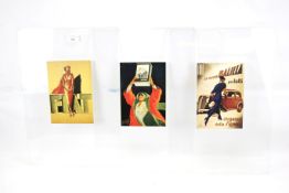 An unusual set of three Fiat advertising pictures, originally by Marcello Dudovich.